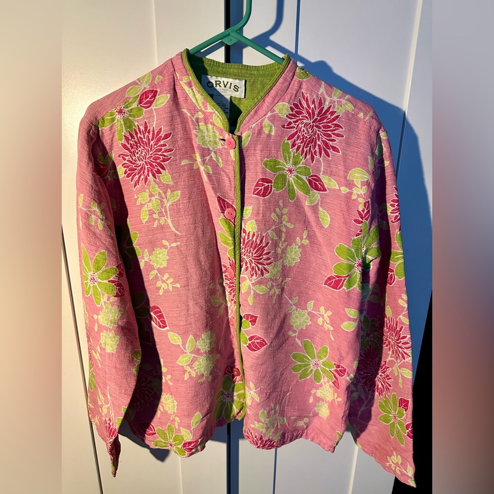 Orvis Reversable Quilted Floral/Green Jacket Y2K Cottagecore Granny Chic Size XL